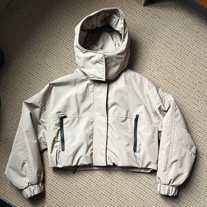 USED Zara Women’s Cropped Hooded Jacket in Beige Tan